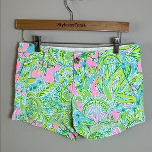 Lilly Pulitzer The Walsh Short Coconut Jungle Neon Green Pink Tropical Floral 0